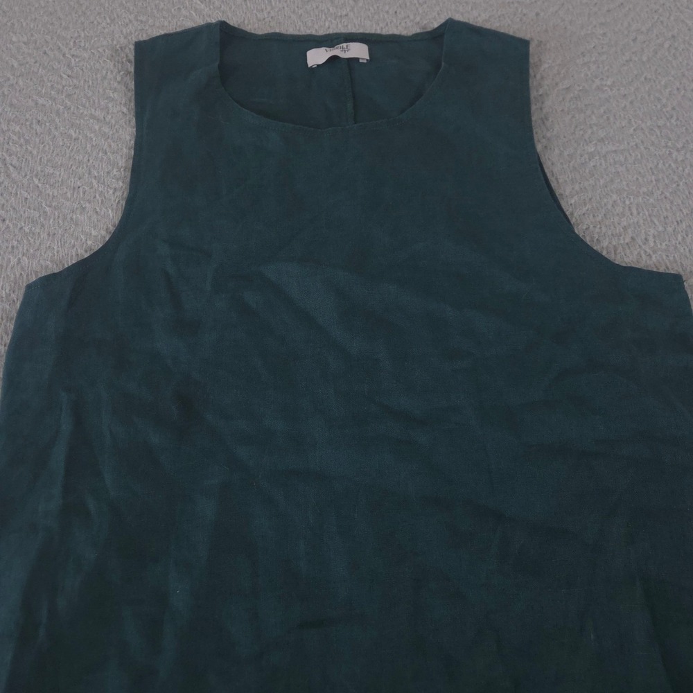 Visible Art Top Womens Medium Green Linen Blend Tank Sleeveless Shell Minimalist